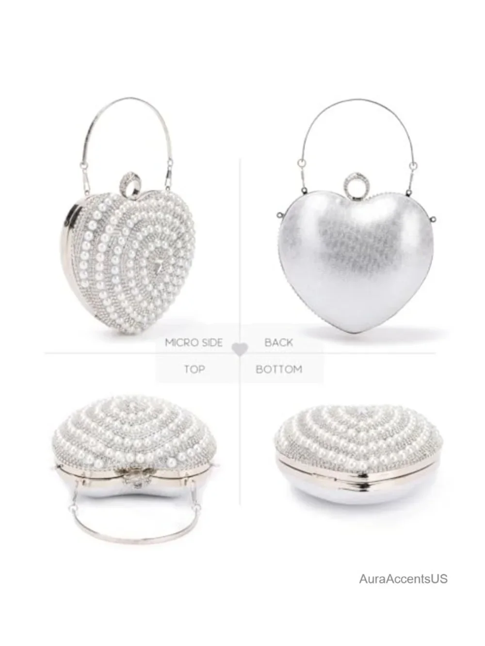 Heart Shape Pearl Crystal Clutch Evening Bag Wedding Prom Party Purse